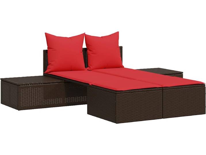 vidaXL - Dubbele - ligstoel - met - kussens\, - bruin - polyrotan