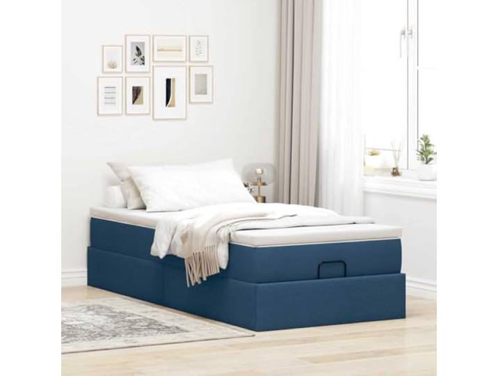 KTHLBRH Hydraulisches Bett 100 x 200 cm Blau Lattenrost, Taschenfederkernmatratze, waschbarer Matratzenbezug, 140 kg Tragkraft