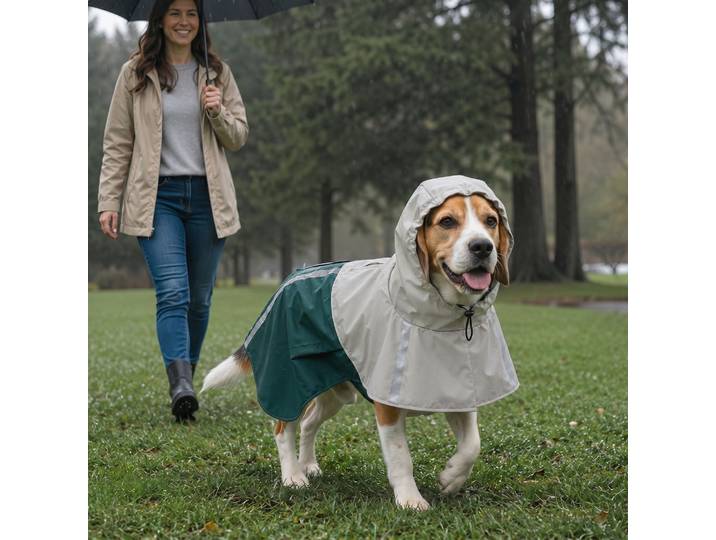 PawHut Imperméable Chien Moyen Capuche Réfléchissant Vert