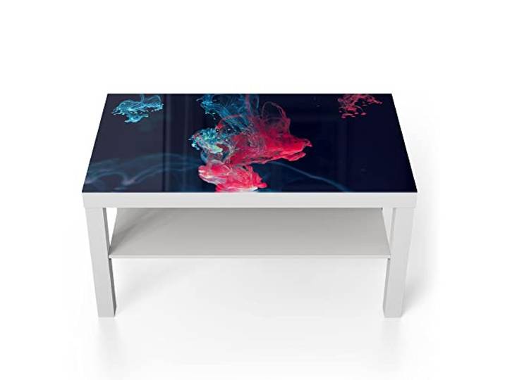 DEQORI Glastisch weiß groß 90x50 cm Motiv Tintentropfen im Wasser ausgefallener Beistelltisch aus Glas Hochglanz Couchtisch fürs Wohnzimmer moderner Couch Tisch mit Design