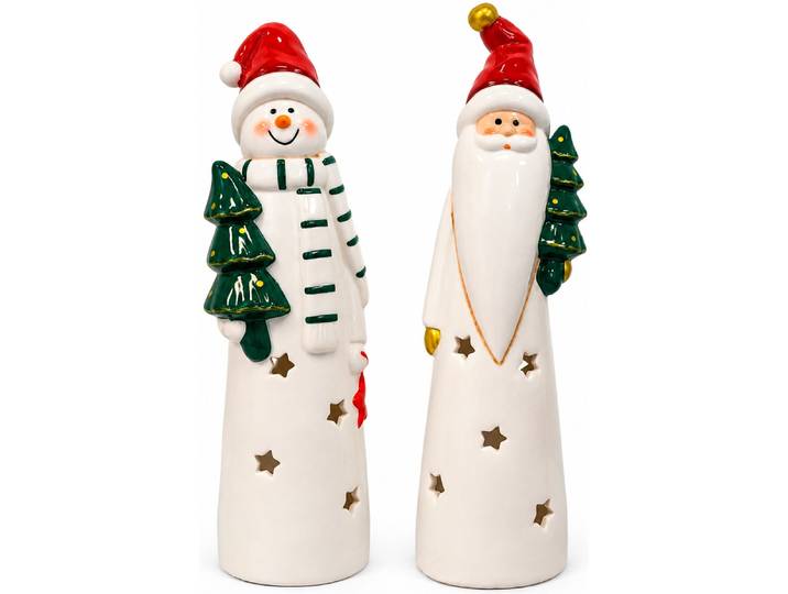 Teelichthalter OTTO HOME Deko Weihnachten Eeske, aus Porzellan detailreich bemalt , weiß, H:31cm T:1cm Ø:8cm, Porzellan, Kerzenhalter, Teelichthalter, Weihnachtsmann und Schneemann im 2er Set, jeweils ca.31cm hoch