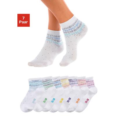 Kurzsocken H.I.S "Damen Kurze Söckchen, bunte Pünktchen", Damen, Gr. 35-38, weiß, Baumwolle, Baumwollmischung, Elasthan, Polyamid, gepunktet, elastisch, Socken, mit Pünktchen Muster, Topseller