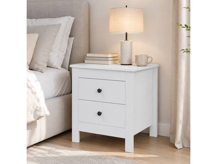 HOMCOM Table de Chevet Moderne 2 Tiroirs Blanc Chambre
