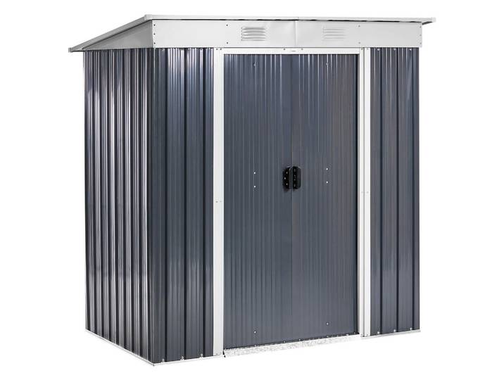 Beliani Gerätehaus 174 cm 110 cm Graphitgrau Acilia, Graphitfarben, Grau, Weiß, Metall, 174x174x110 cm, Gartenzubehör, Geräteschuppen