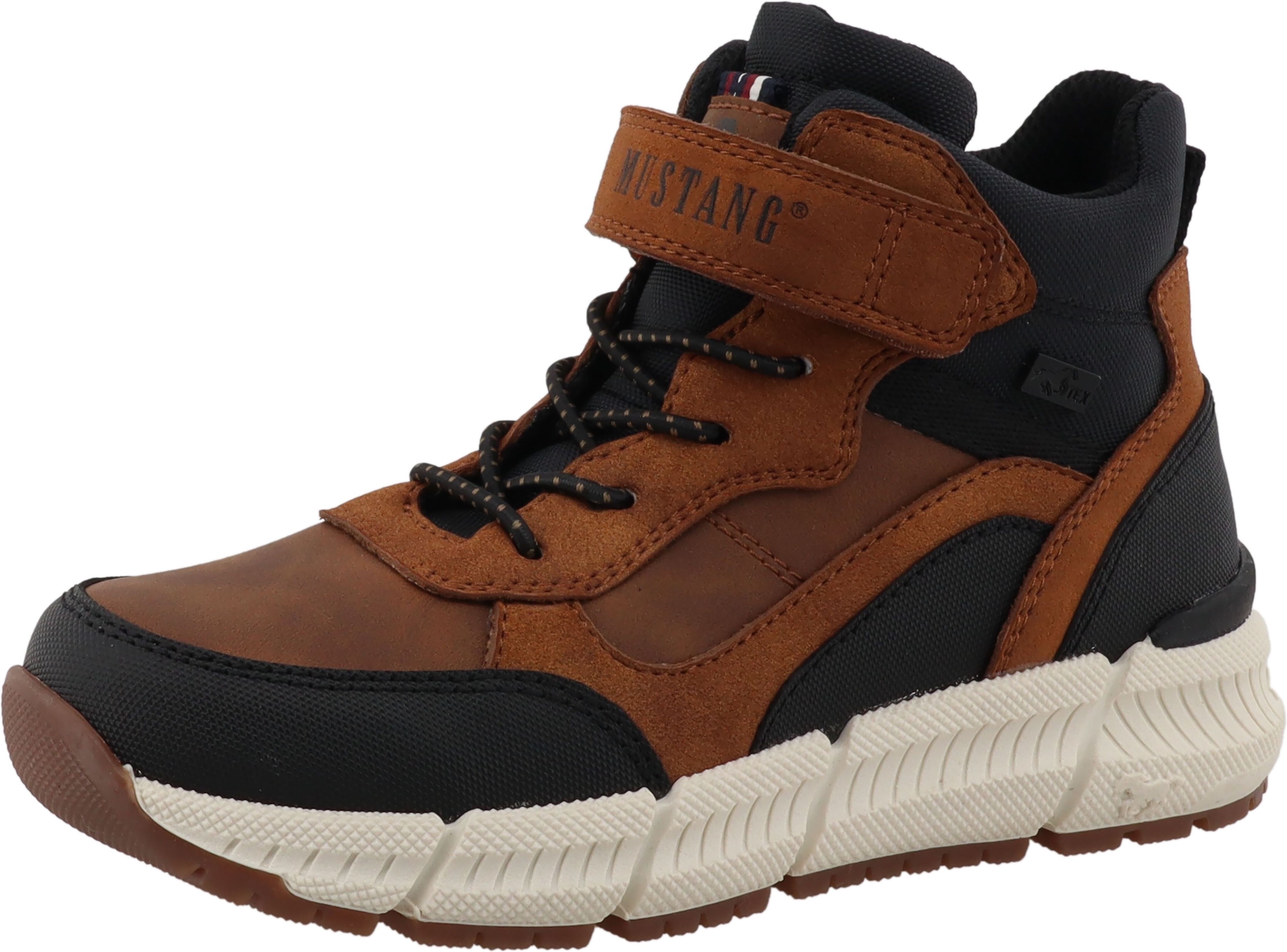 Kletterschuh MUSTANG SHOES "Enzo", Jungen, Gr. 33, wärmend, schwarz (braun, schwarz), Lederimitat, Textil, Basic, Schuhe Kletterschuh, High Top Sneaker, Schnürboots mit TEX-Membrane