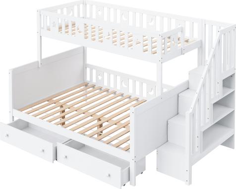 Weiss Jugendbett Ohne Matratze Etagenbett Kinderbett 90x200cm 140x200cm Mit Sicherheitstreppe 2 Schubladen Lattenrost Massivholz