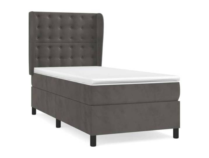 PUGYNBK Boxspringbett aus Samt, Dunkelgrau, 90 x 200 cm Verstellbares Kopfteil, Taschenfedern, mittlere Festigkeit, Lederschutz, manuelle Montage