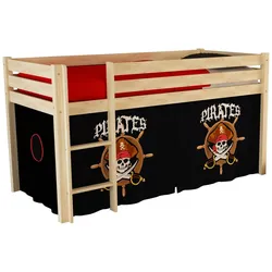 KINDERBETT Karolina 210x114x106 Massivholz Natur Textilset Pirate