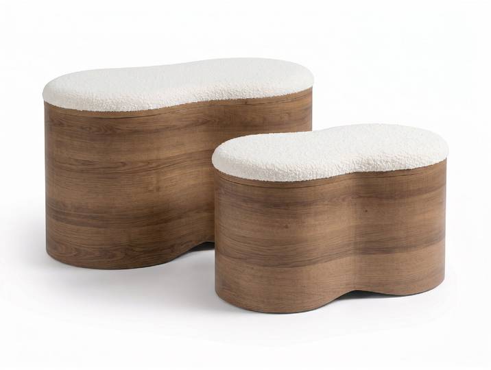 Lot de 2 poufs coffres Loé Noyer/écru - Basika