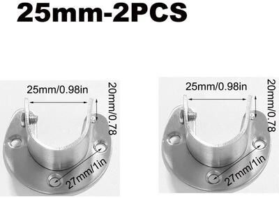 Inspired Living Stainless Steel Flange Rod Support Bracket For Wardrobe & Curtain Tubes 25mm 2pc