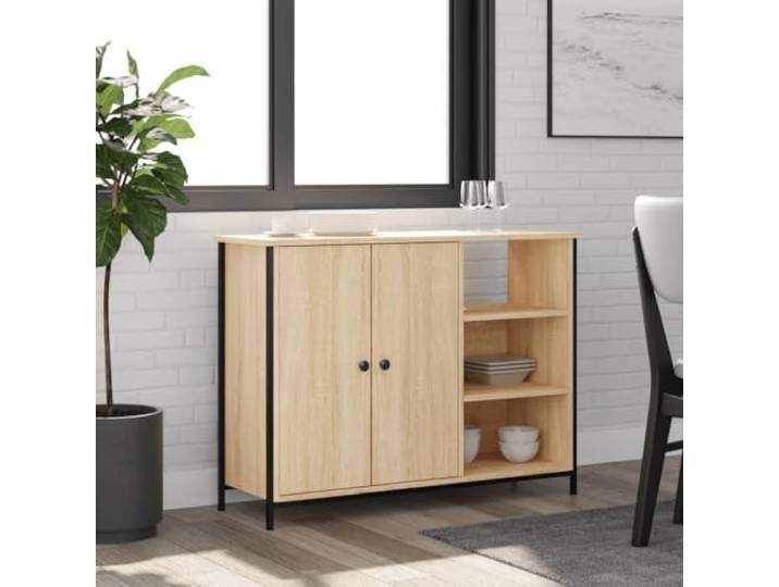 Jkghdrt Sideboard Sonoma-Eiche 100x33x75 cm Holzwerkstoff Lagerschrank Verstellbare Beine, Kunststoffkappen, glatte Oberfläche, feuchtes Tuch, Deko-Präsentation