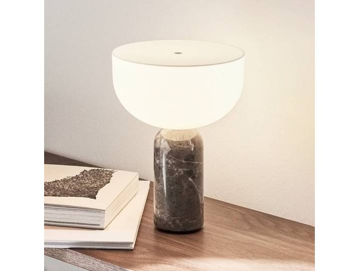 New Works Designer Tischlampe Kizu Portable, dimmbar, alu / grau / zink, für Wohn- / Esszimmer, Stein, Design, Tischlampe