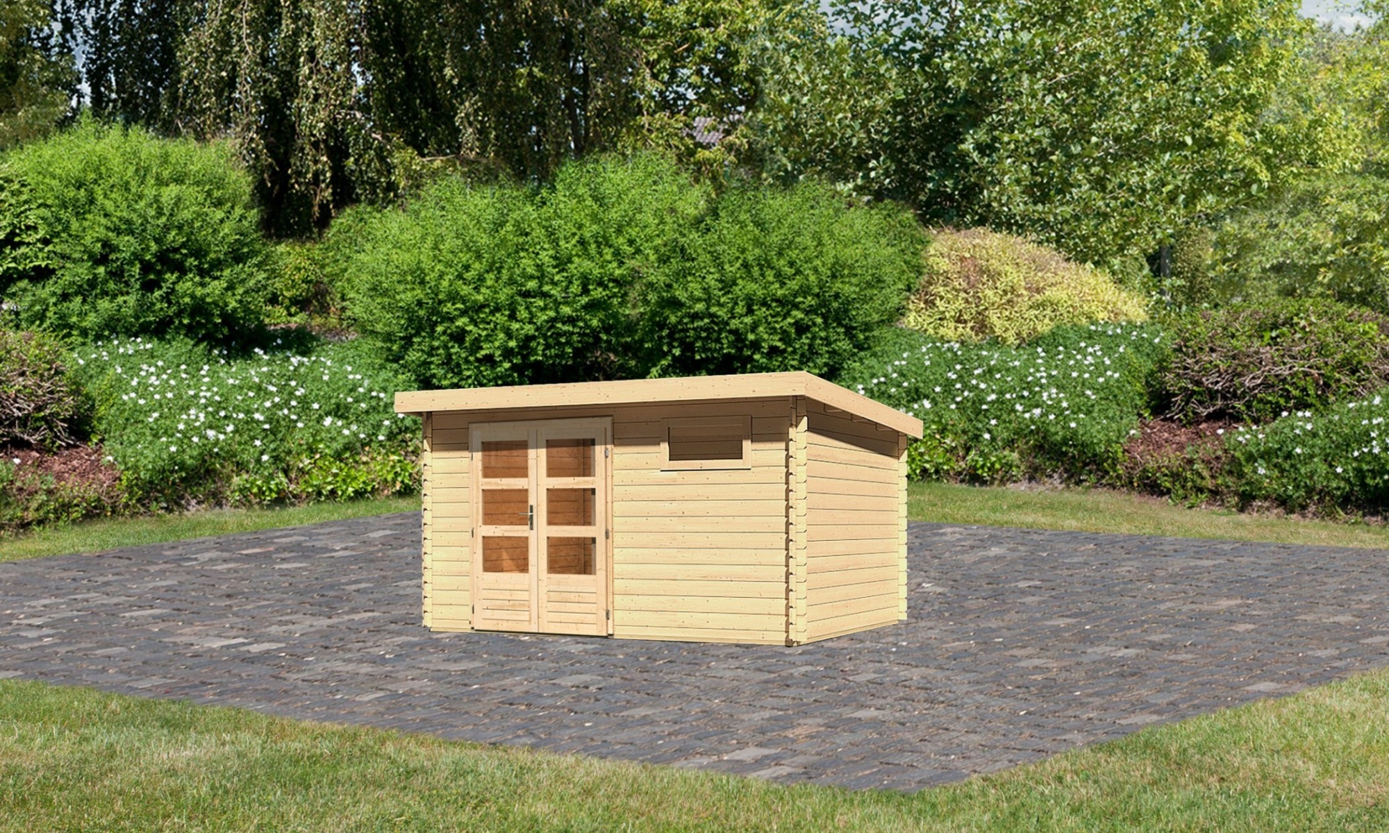 Gartenhaus Blockbohlenhaus Gerätehaus Bastrup 8 naturbelassen 387x297x220 cm