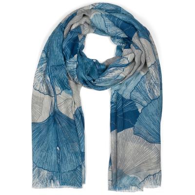 Schal STYLEBREAKER "Langer Schal Ginkgo Leaves", Damen, blau (blau, weiß), Obermaterial: 100% Viskose CV., Modisch, Modetücher Schal