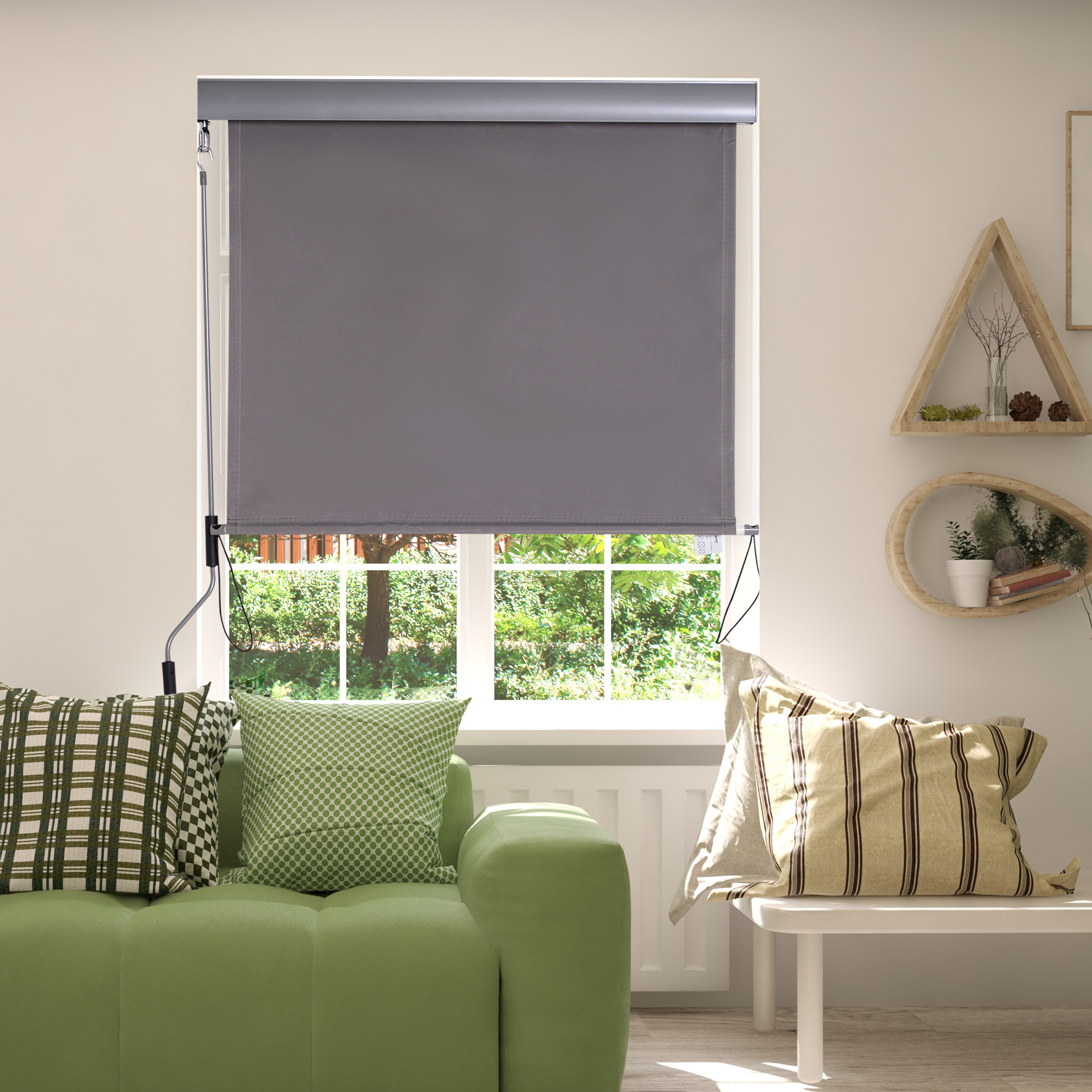 Outsunny Tenda Avvolgibile Parasole con Manovella, Installazione a Muro o Soffitto, 120x200cm, Grigio Aosom