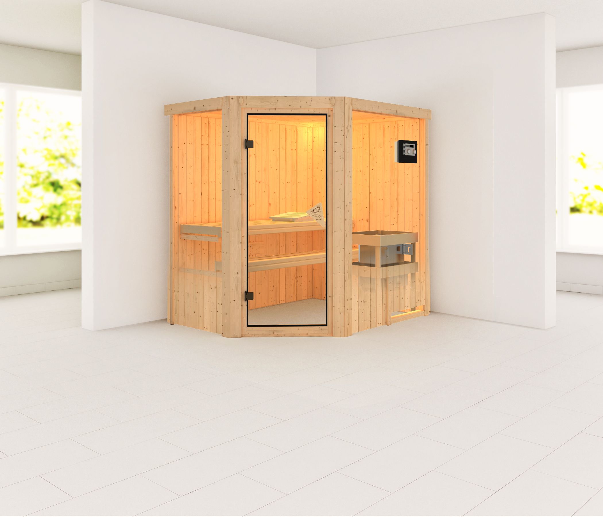KARIBUHOLZT Sauna Carin Eck,9kW Bio.Strg easy bronz.GGT 08288364