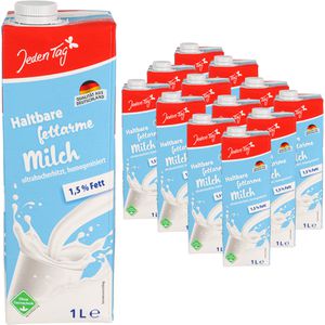 JedenTag Milch fettarme H-Milch, Fettgehalt 1,5%, ultrahocherhitzt & homogenisert, 12x 1 Liter