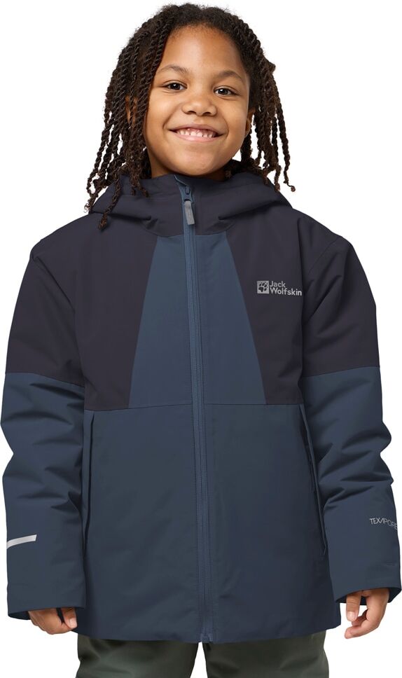 Funktionsjacke JACK WOLFSKIN "TERRAVIEW 2L JKT M", Kinder, Gr. 140, blau (midnight sky), Obermaterial: 100% Polyester. Futter: 100% Polyester. Wattierung: 100% Polyester, Jacken Funktionsjacke, fest verbundene Kapuze, 2 Eingrifftaschen, 1 Innentasche midn