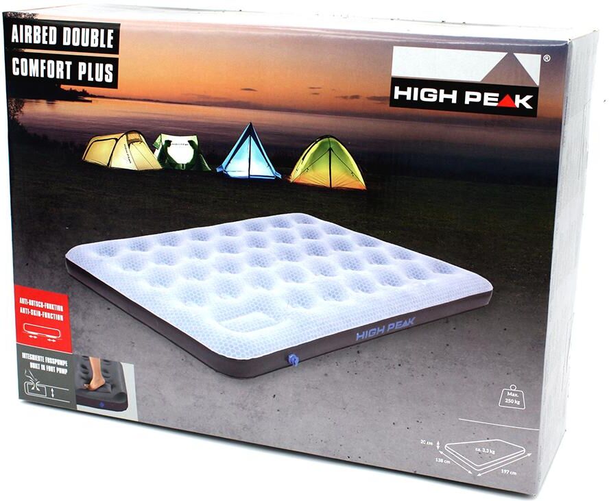 Luftbett HIGH PEAK "Double Comfort Plus", grau, B:138cm H:20cm L:197cm, PVC, Luftbetten, Luftbett grau B/H/L: 138cm x 20cm x 197cm