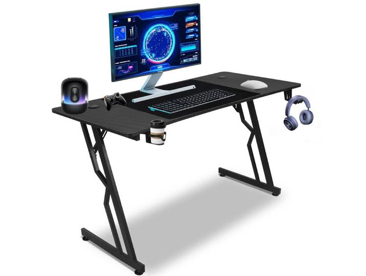 Bettizia Bureau Gamer avec Tapis de Souris 140x60x75cm Bureau Gaming Noir Forme de Z MEUBLE INFORMATIQUE - MEUBLE MULTIMEDIA