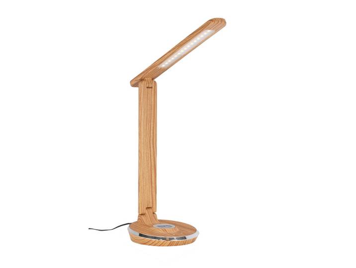 Novel Schreibtischleuchte, Eichefarben, Kunststoff, Holzoptik, rechteckig, 16x48.8x28 cm, RoHS, Bsci, DIN EN ISO 14001, CE, verstellbare Arme, USB-Anschluss zum Laden von Smartphones, kabelloses Laden, Handyladefunktion, Lampen & Leuchten, Innenbeleuchtung, Tischlampen, Schreibtischlampen