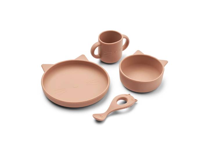 Liewood Set de vaisselle en silicone Vivi 4 pièces Cat dark rose