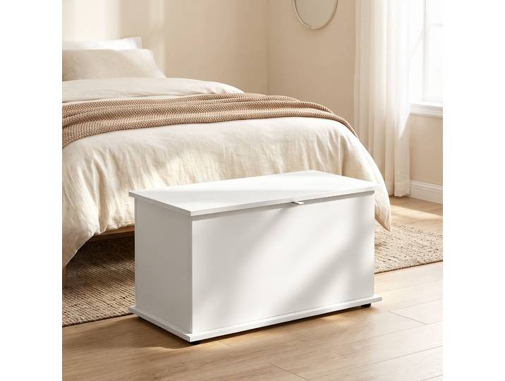 HOMCOM Banc Coffre Rangement 80x40x45cm Blanc Couvercle Sécurité