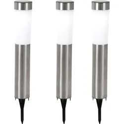 Solarleuchten Stecklampen Solarlampen LED Erdspieß Gartenleuchten Weglampen Edelstahl weiß Außen 3er Set
