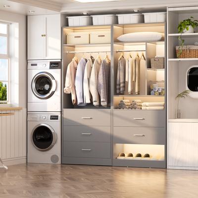 Rackcog Kyrvo 48''W Set of 2 Freestanding Closet System with 5 Drawers ＆ 2 Hanging Rods,Reversible Wardrobe for Walk-in/Reach-in Closet