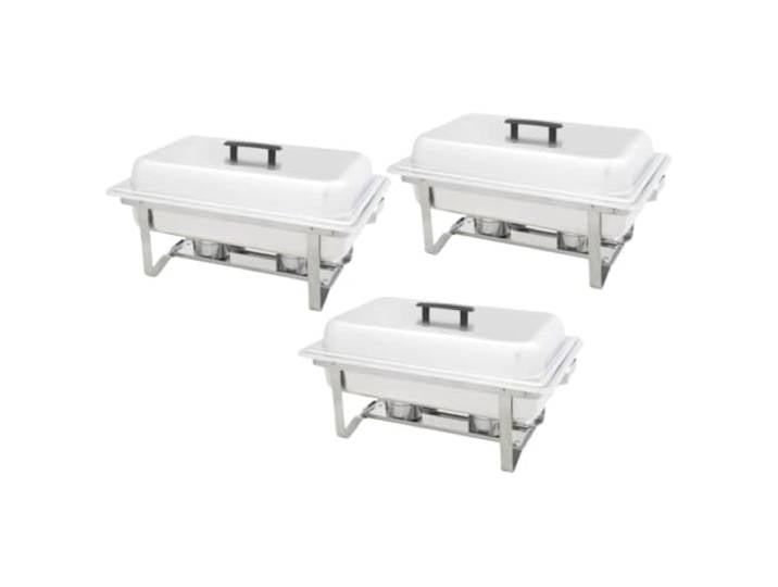 APXESS Chafing Dish Set 3-TLG. Edelstahl Speisenwärmer Gastronomie Silber Ideal für Catering & Buffet, Inklusive Brennpastenbehälter, GN-Standardmaße