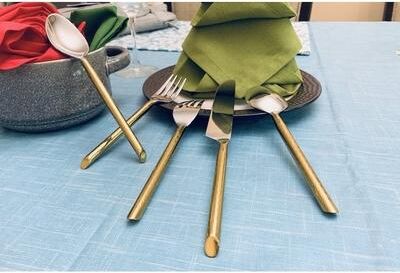 Vibhsa Cut Hammered Mirror Polished Gold Stainless Steel Flatware, 20-Piece Set for 4