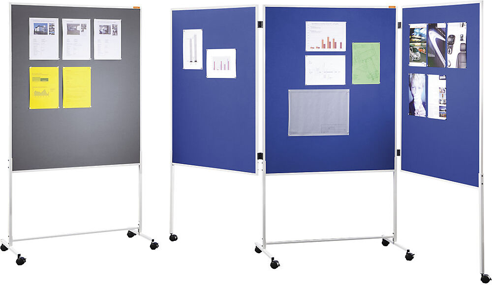 kaiserkraft Moderationswand, fahrbar, Textilbezug, blau, HxBxT 1800 x 1000 x 500 mm, einteilig