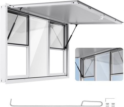 VEVOR Food Trailer Serveerraam met 6 schuiframen en 85 graden openingshoek, Wit Aluminiumlegering, Installatieafmetingen: 1524 x 915 mm