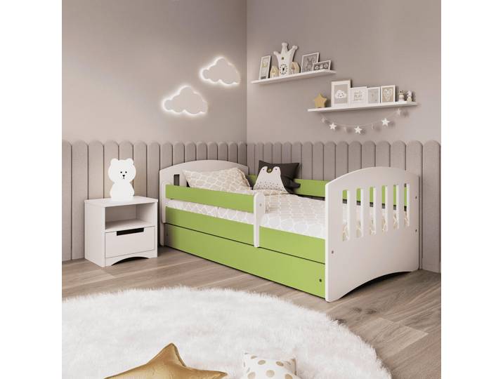 Mid.you Kinder-/Juniorbett Classic, Grün, Weiß, Birke, Schichtholz,Schichtholz,Sperrholz, H2, 1-Zonen, Höhe ca. 15 cm, links montierbar, rechts montierbar, 80x180 cm, mit Schubkästen,nicht verstellbar, Kinderzimmer & Jugendzimmer, Kindermöbel, Kinderbetten