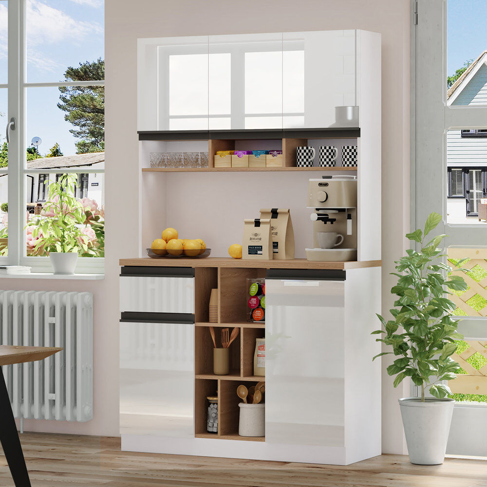 Leisure Kitchen Cabinet With 5 Doors And 1 Drawer White 185cm H X 105cm W X 45cm D