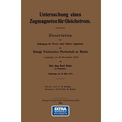 Untersuchung eines Zugmagneten für Gleichstrom, Taschenbuch von Karl Euler, Springer Berlin, 978-3-662-39084-9