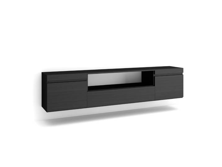 Meuble tv effet bois noir 200x35x45cm suspendu