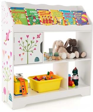 Multifunctional Kids Bookshelf Toy Storage Organizer W/ 3 Tier Shelves