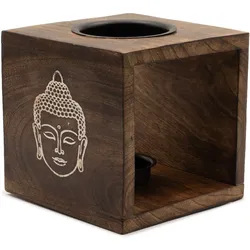 Large Square Mango Wood Oil Burner- Buddha Face