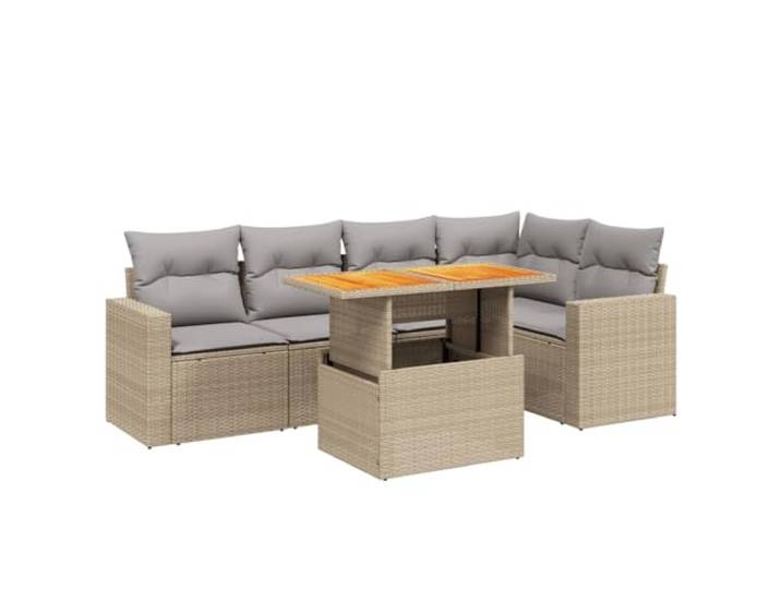 PUGYNBK Garten-Sofa-Set, 6-teilig, Polyrattan, Beige, mit Kissen Tisch mit verstellbarer Tischplatte, abnehmbare und waschbare Bezüge, modulares Design, ideal für Terrasse oder Terrasse