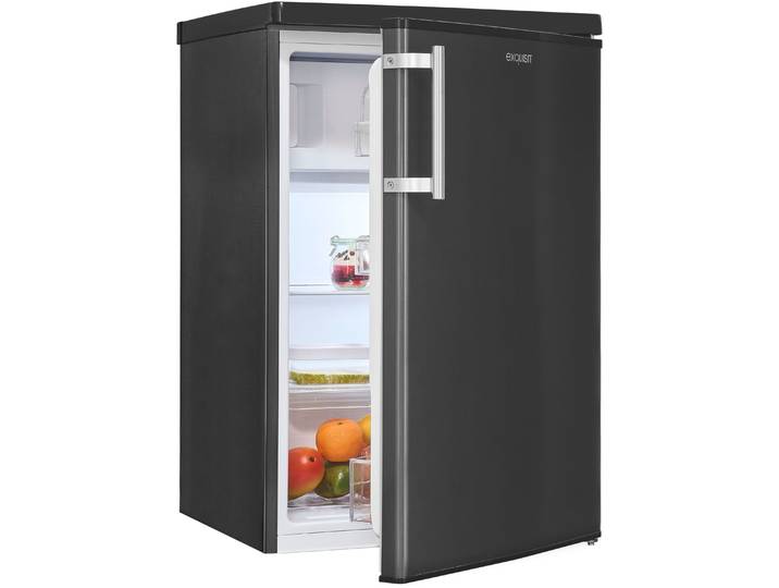 EXQUISIT Kühlschrank KS16-4-HE-040E , Energieeffizienz: E, schwarz (inoxlook, az), Rechtsanschlag, wechselbar, Kühlschränke, Kompakt & flexibel – ideal für Küche, Büro & Ferienwohnung, Kühlschrank