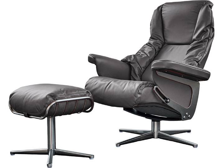 KAWOLA Sessel MODO Relaxsessel drehbar Leder dunkelgrau mit Hocker