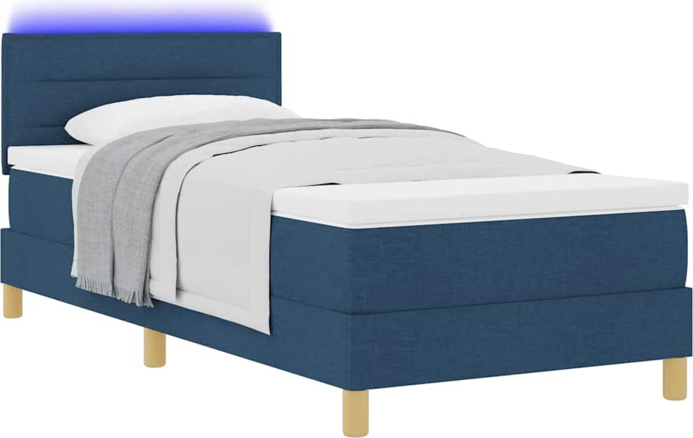 LED Boxspringbett mit LED-Lichtleisten Blau 90 x 200 cm Stoff