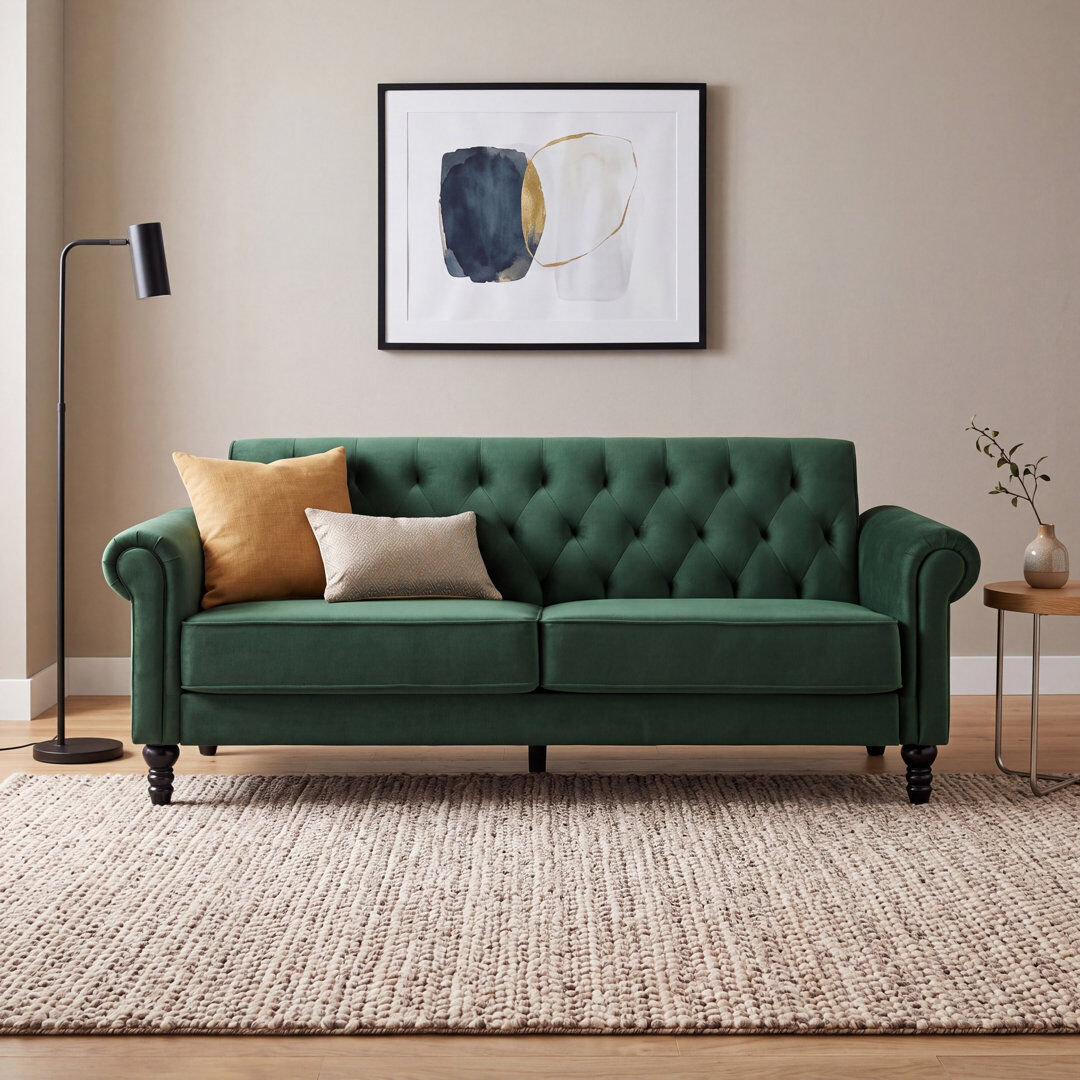 Three Posts Rainsburg 3-Seater Velvety Sofa Green 3