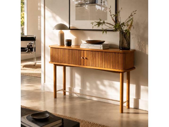 Console frêne foncé portes tambour 110cm