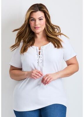 Plus Size Women's Lacing Detail Tunic Tee by Avenue in White (Size 20)