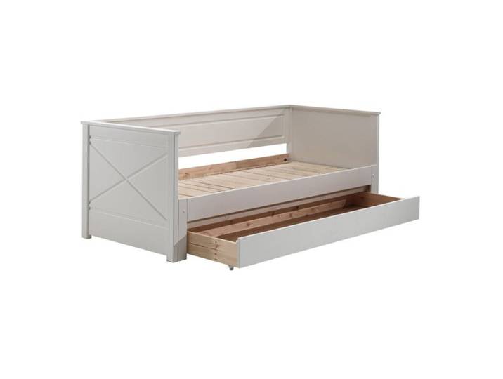 VIVIEN - Lit Extensible 90x200cm en Pin Laqué Blanc avec Tiroir