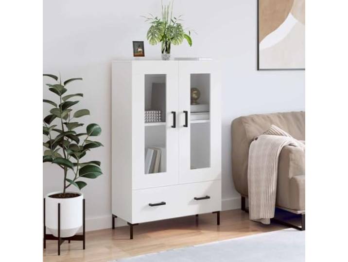 KFPOERTFGD Highboard Weiß, Kommode mit Glastüren & Metallbeinen Stauraum für Wohnzimmer, Moderner Stil, Holzwerkstoff, Robuste Oberplatte