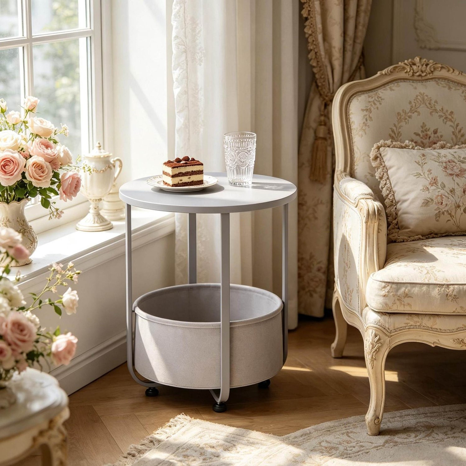 CHICFURN Bijzettafel rond grijs