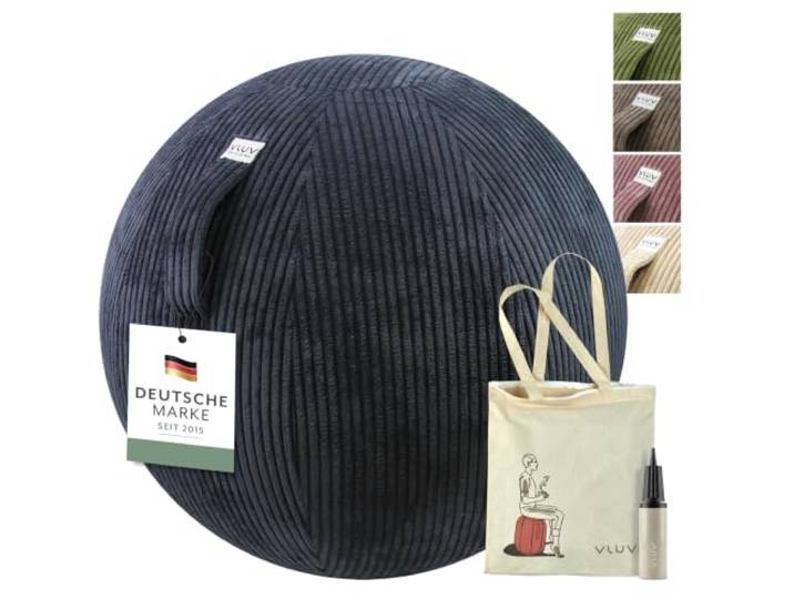 VLUV® BOL VLIP Sitzball Büro ergonomisch - Gymnastikball mit Stoffbezug waschbar, atmungsaktiv, mit Tragegriff und Wegrollschutz - Sitzball für Schwangerschaft und Home Office